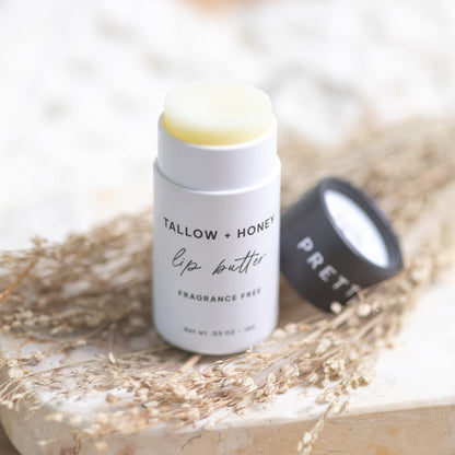 Fragrance Free Tallow + Honey Lip Butter | Eco-Friendly Travel Tube